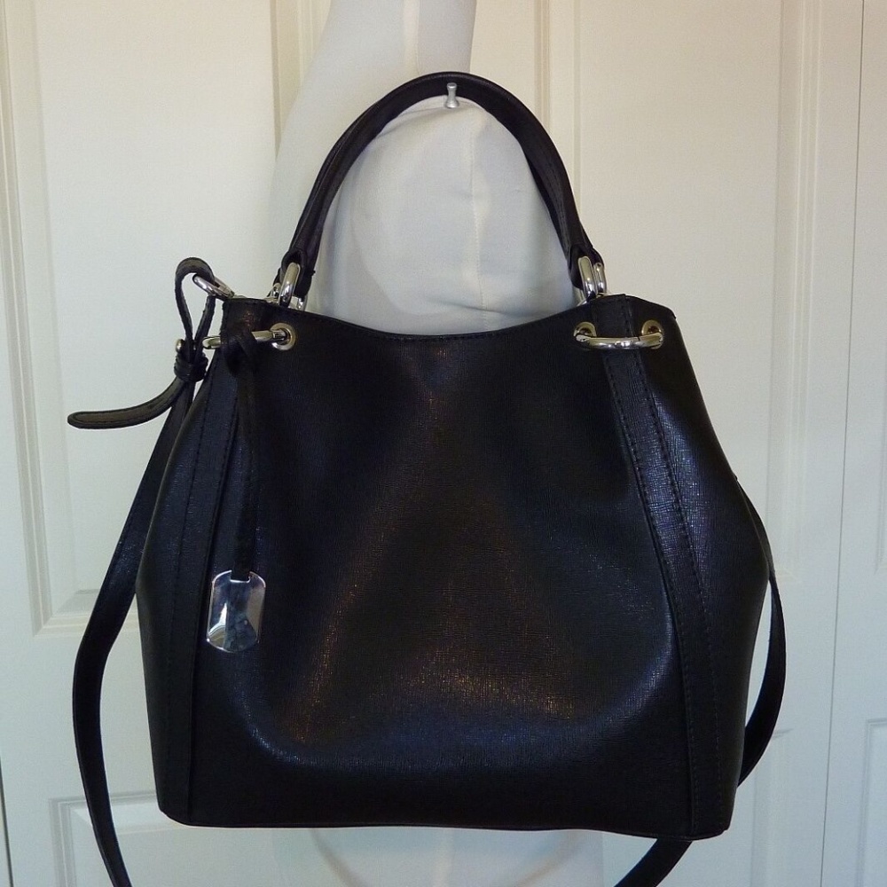 NEW FURLA Zaffiro Black Saffiano Leather Convertible Tote Bag - AUTHENTIC FURLA - Picture 5 of 16